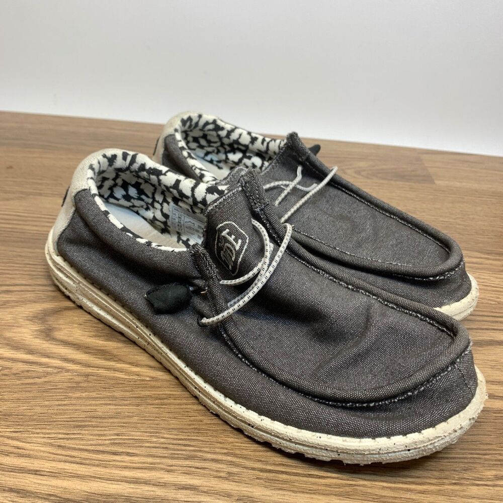 Hey Dude Wally Stretch Opal Black Logo Slip On Shoes Men's Size 9 Womens 11